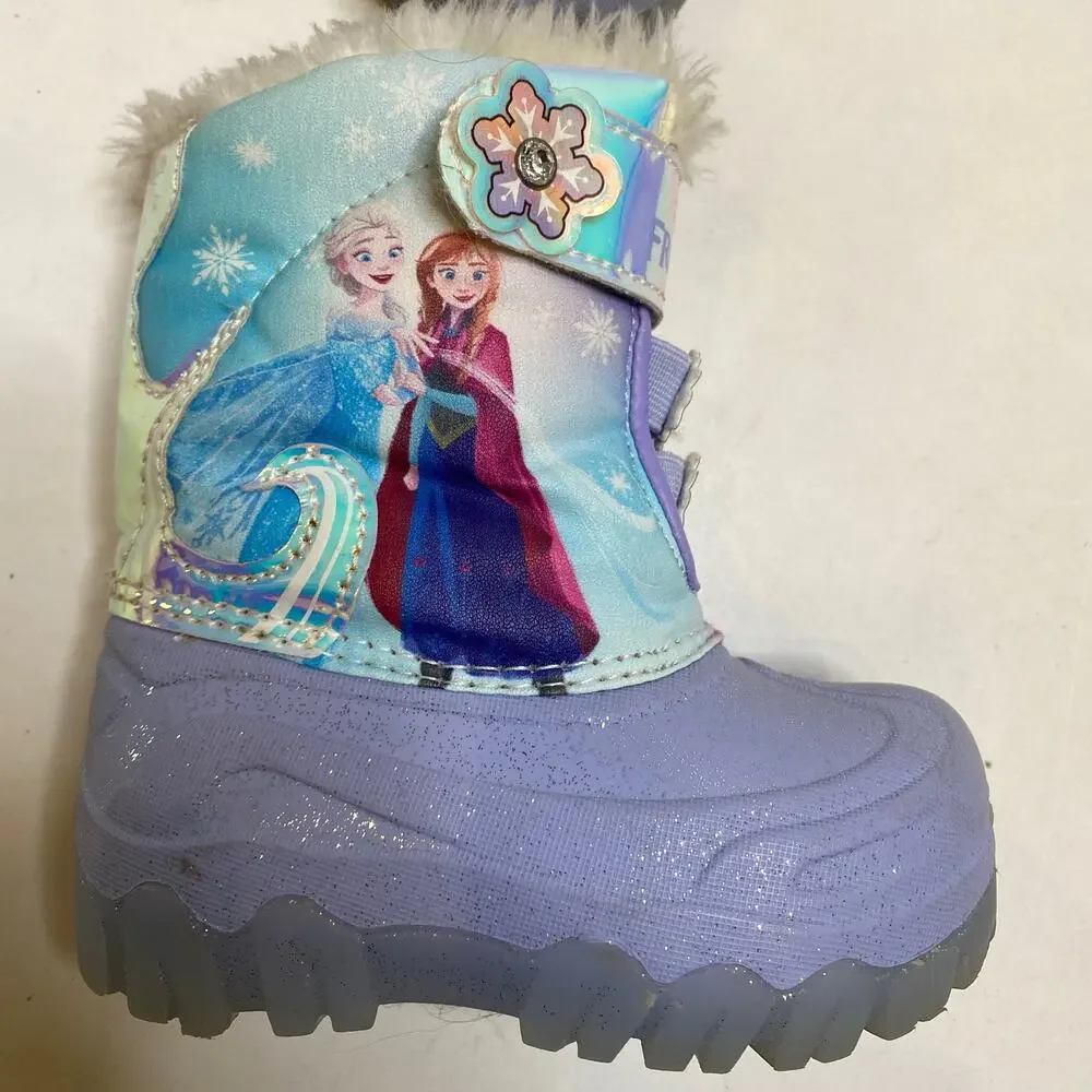 Frozen Little Girl’s Youth Light Up Furry Glittery Snow Boots Sz 6 Disney